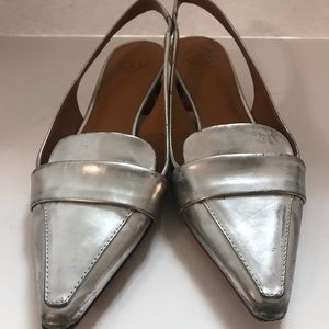 Tory Burch Silver Leather Slingbacks